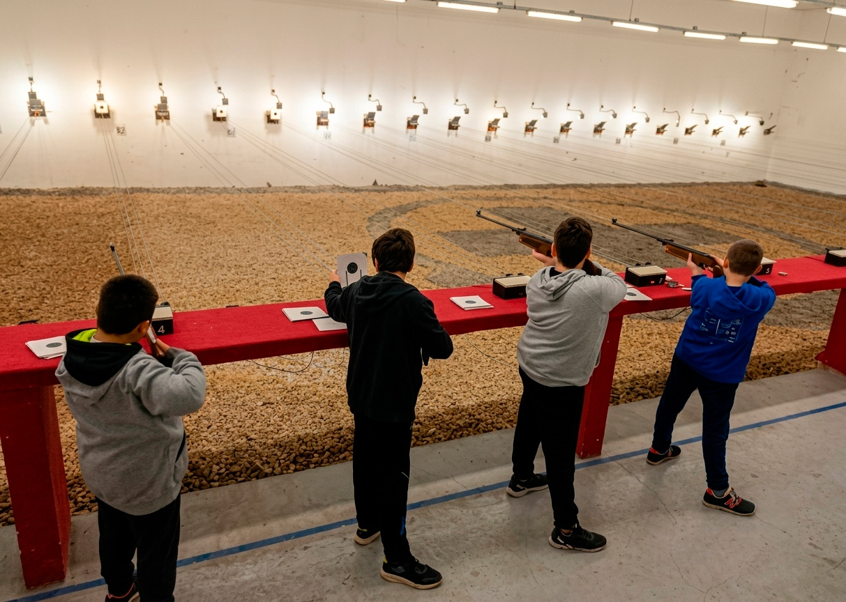 Linea de tiro del Poligono de Berisso con alumnos en practica
